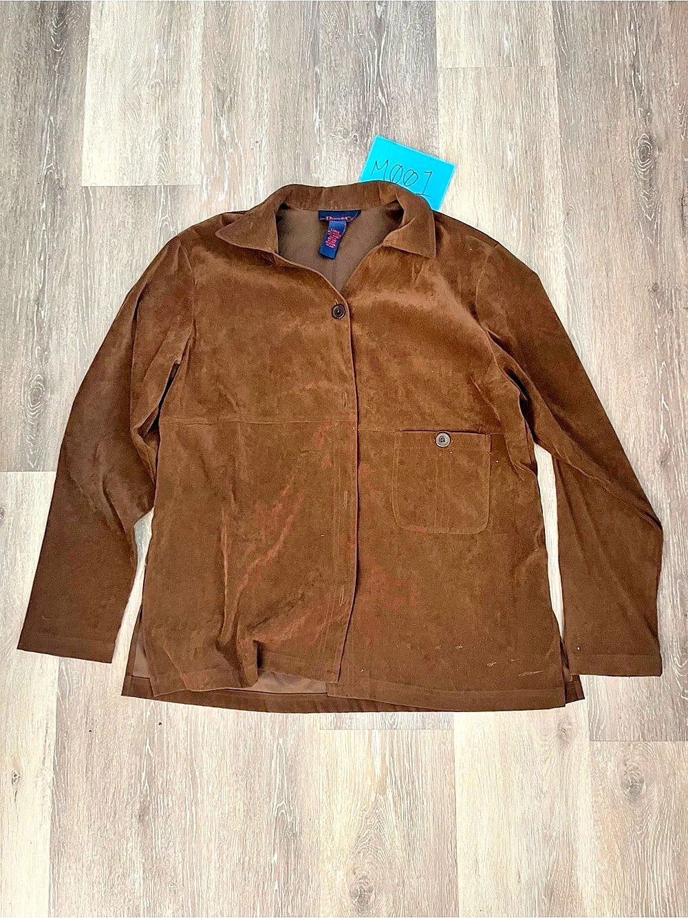 Denim & Co Vintage 90s Faux Suede Shirt Jacket Womens L Brown Button Front